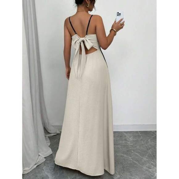 New Women's Summer Color Block Spaghetti Strap Backless Dress - Picture 2 of 7